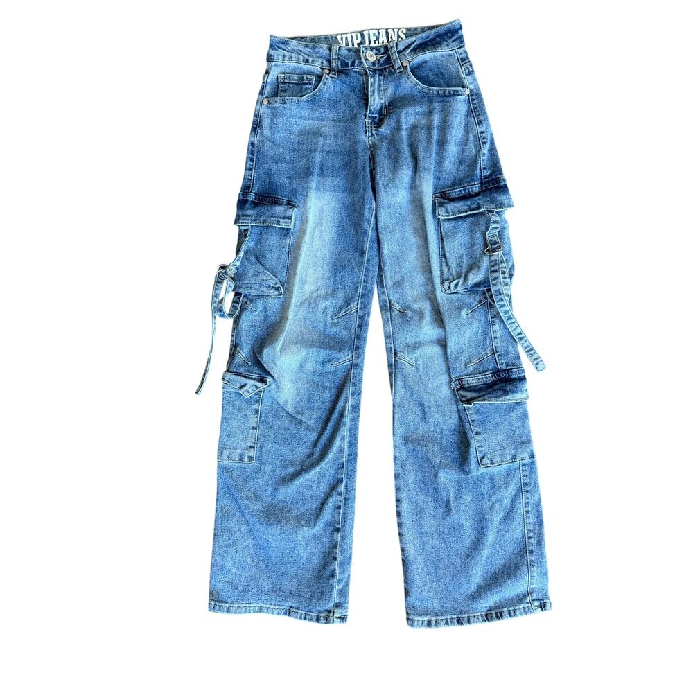 VIP JEANS Women's Cargo Jeans Wide Leg Multi Pocket Size 00
